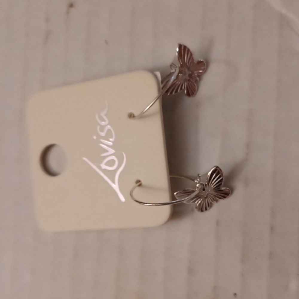 4/$30 New Silver Butterfly Hoop Earrings